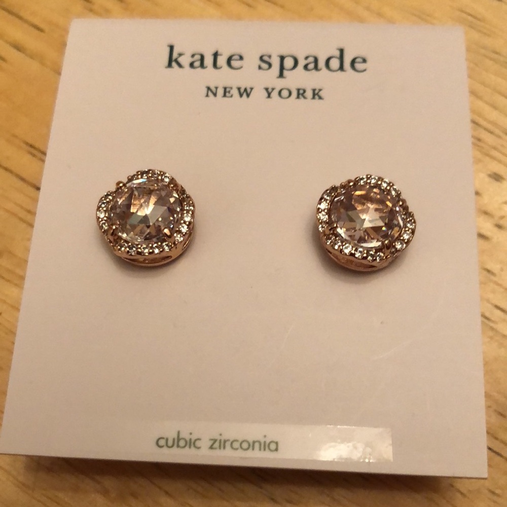 Kate Spade That Sparkle Large Round Rose Gold Tone & Clear CZ Stud Earrings NWT - Picture 4 of 15